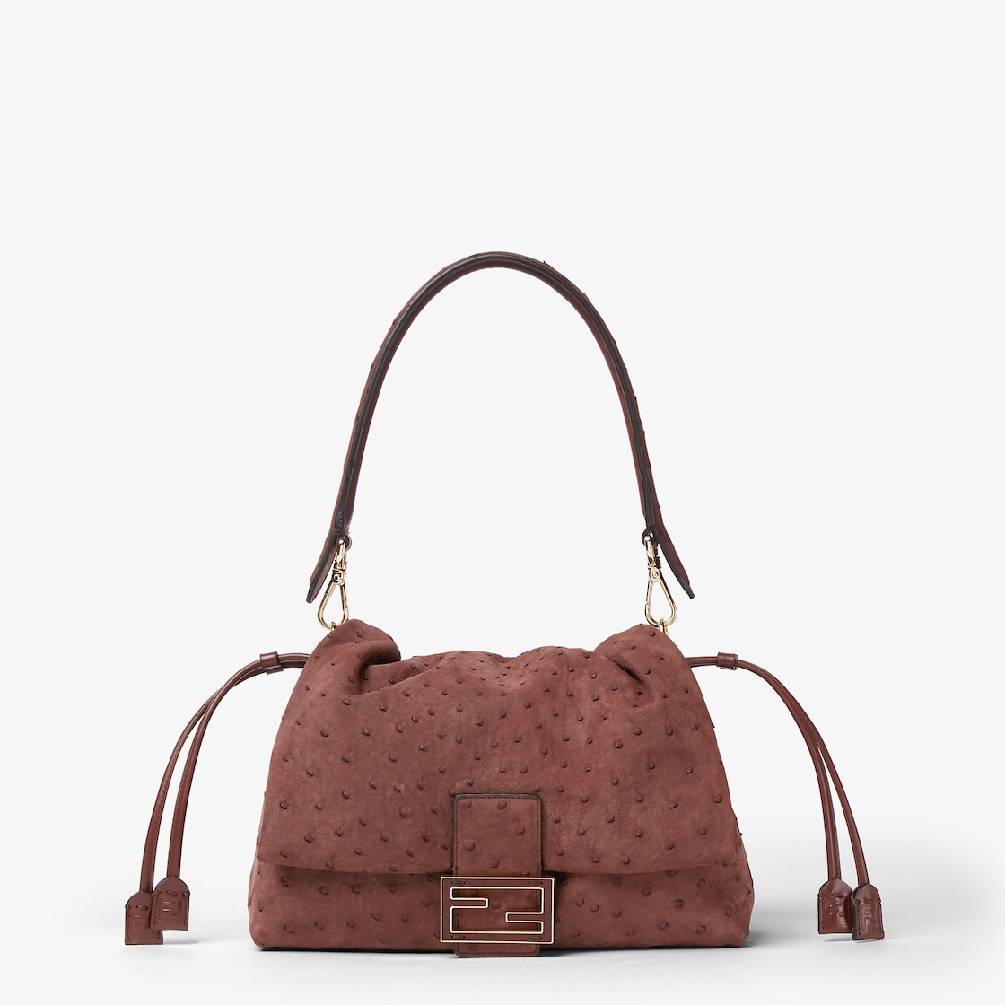 FENDI Mamma Baguette Medium Brown ostrich leather bag - Image 1